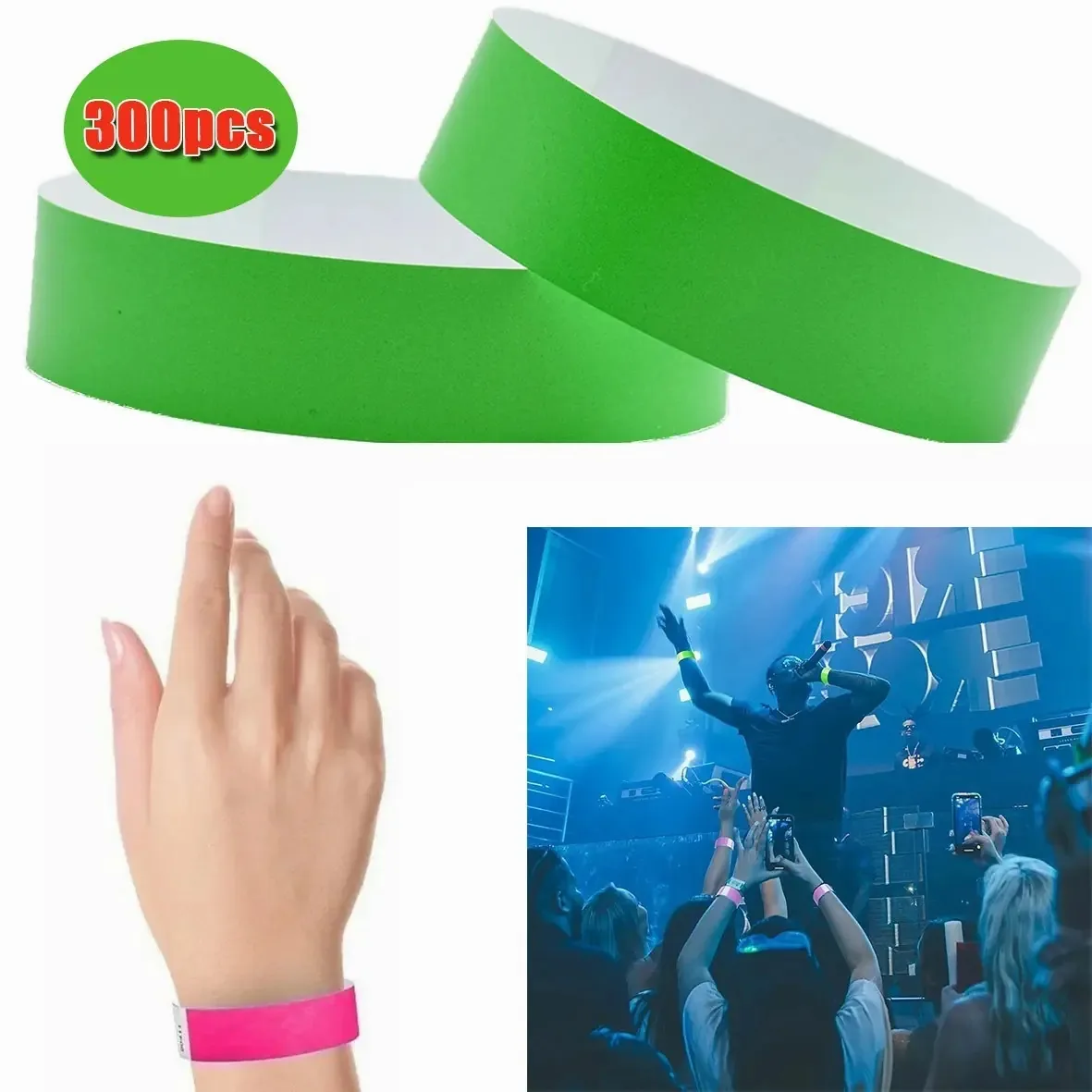Pulseira de papel/identificação para eventos, pulseiras, 300 unidades, cor verde