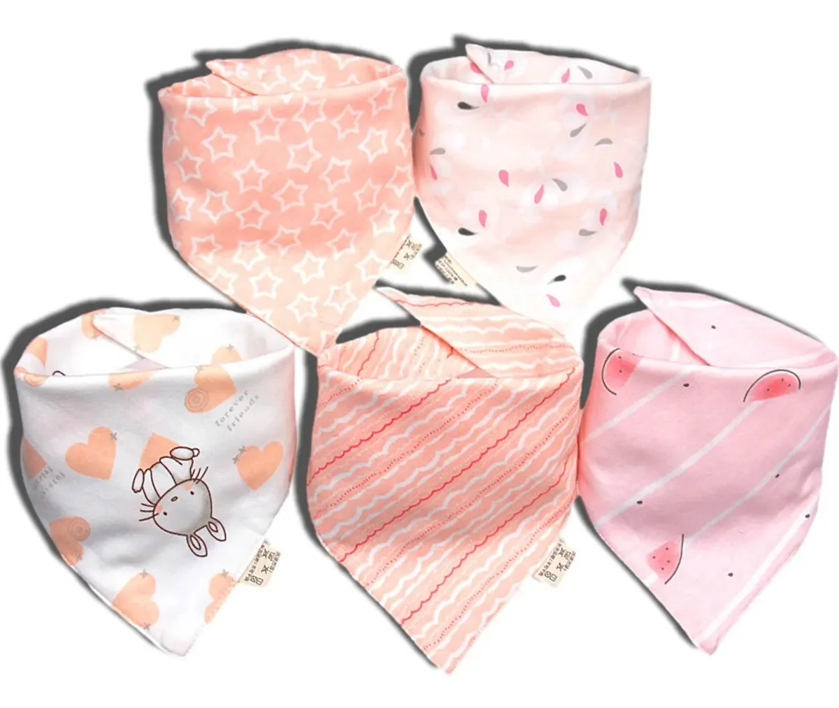 Babador absorvente para bebês, bandanas, babadores para bebês, 5 peças, rosa boêmio