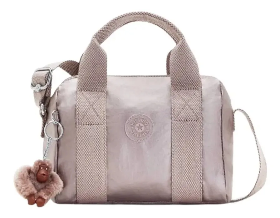 Carteira tiracolo Kipling Iona em nylon roxo, alças lilás e ferragens prateadas