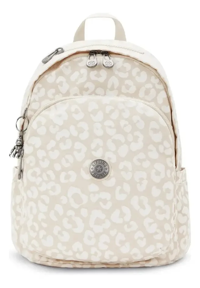 Bolsa casual Kipling Delia em branco Cheetah J, poliéster, alças bege e ferragens de aço