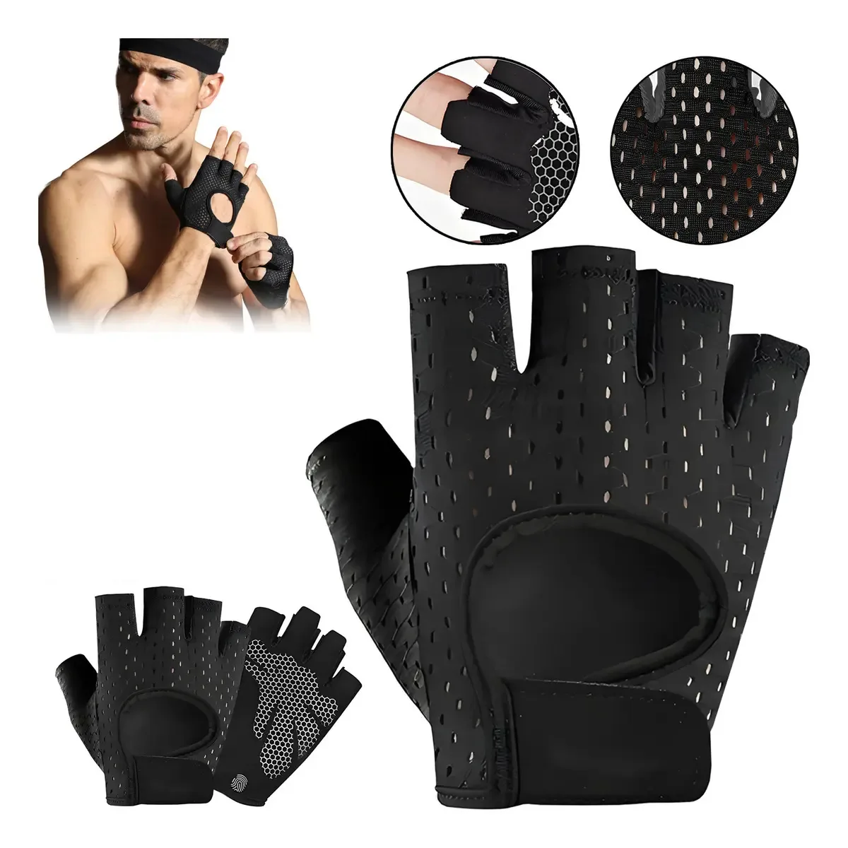 Luvas de ginástica Luvas antiderrapantes Luvas de ginástica, femininas, masculinas, antiderrapantes e usadas em preto