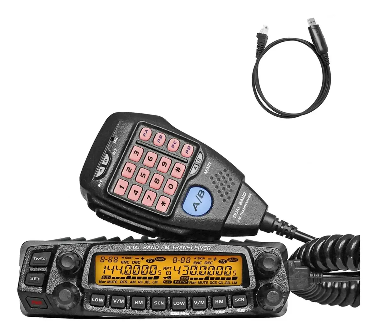 Anytone At-5888uv Transceptor Móvel de Dupla Banda VHF UHF 50w/40w Rádio Veicular com Cabo de Programação
