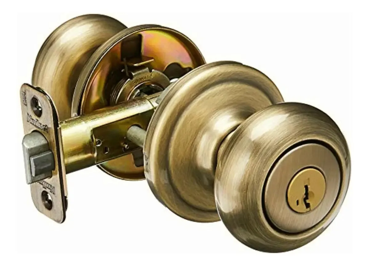 Botão de acesso Kwikset Juno com Smartkey em cobre antigo, cor de latão antigo
