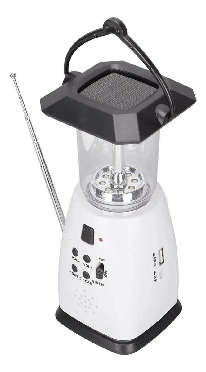 Lanterna solar UnubiFK para acampar, lanterna LED recarregável com alça e carregador USB, carregador de telefone, rádio meteorológico para exteriores, kit de sobrevivência padrão/2950