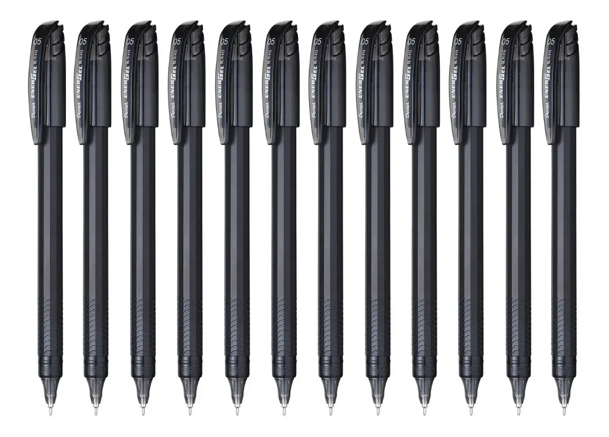 Caneta Pentel Energel Stick Bln415, 0,5 mm, 12 peças, exterior preto, tinta preta