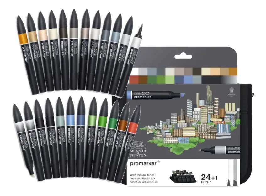 Marcador Winsor & Newton Promarker 24 Tons Arquitetura Ponta Dupla