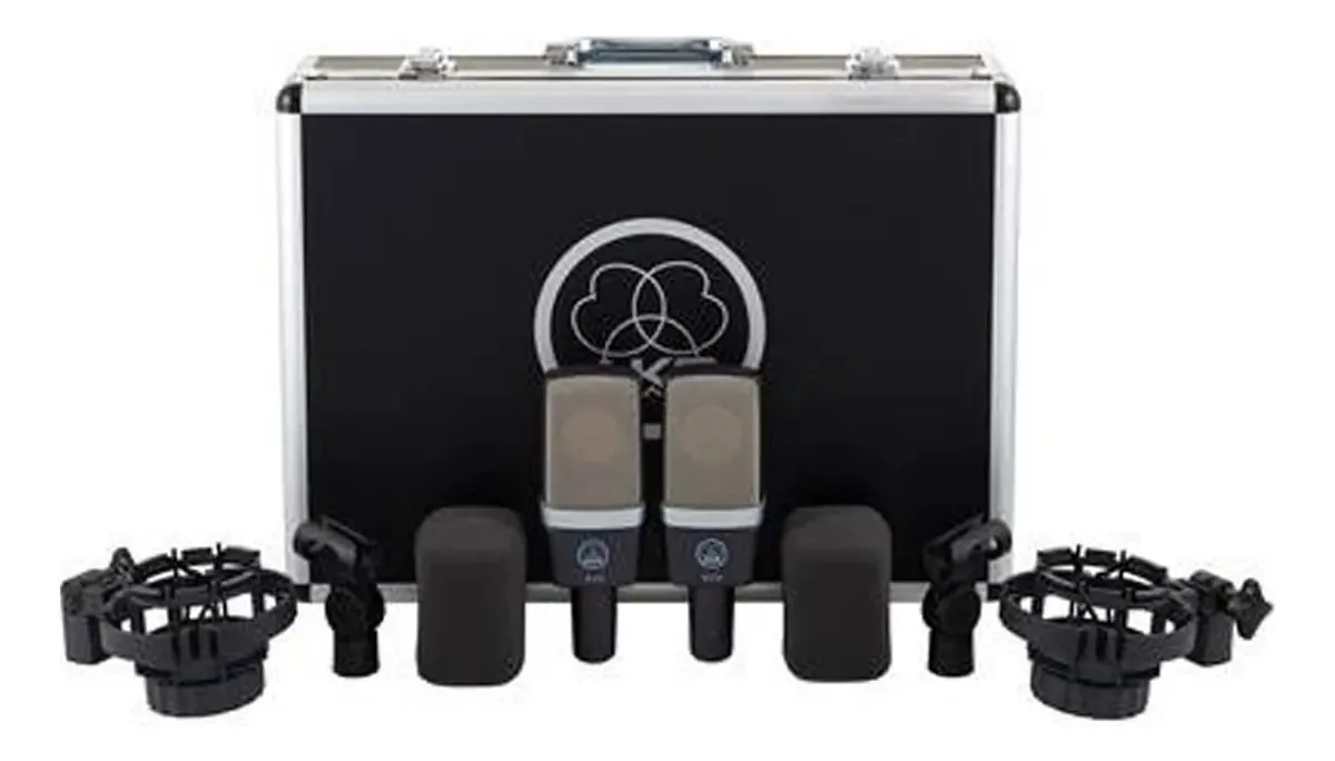 Conjunto de microfones estéreo condensadores profissionais Akg C414xls (par) Cor cinza