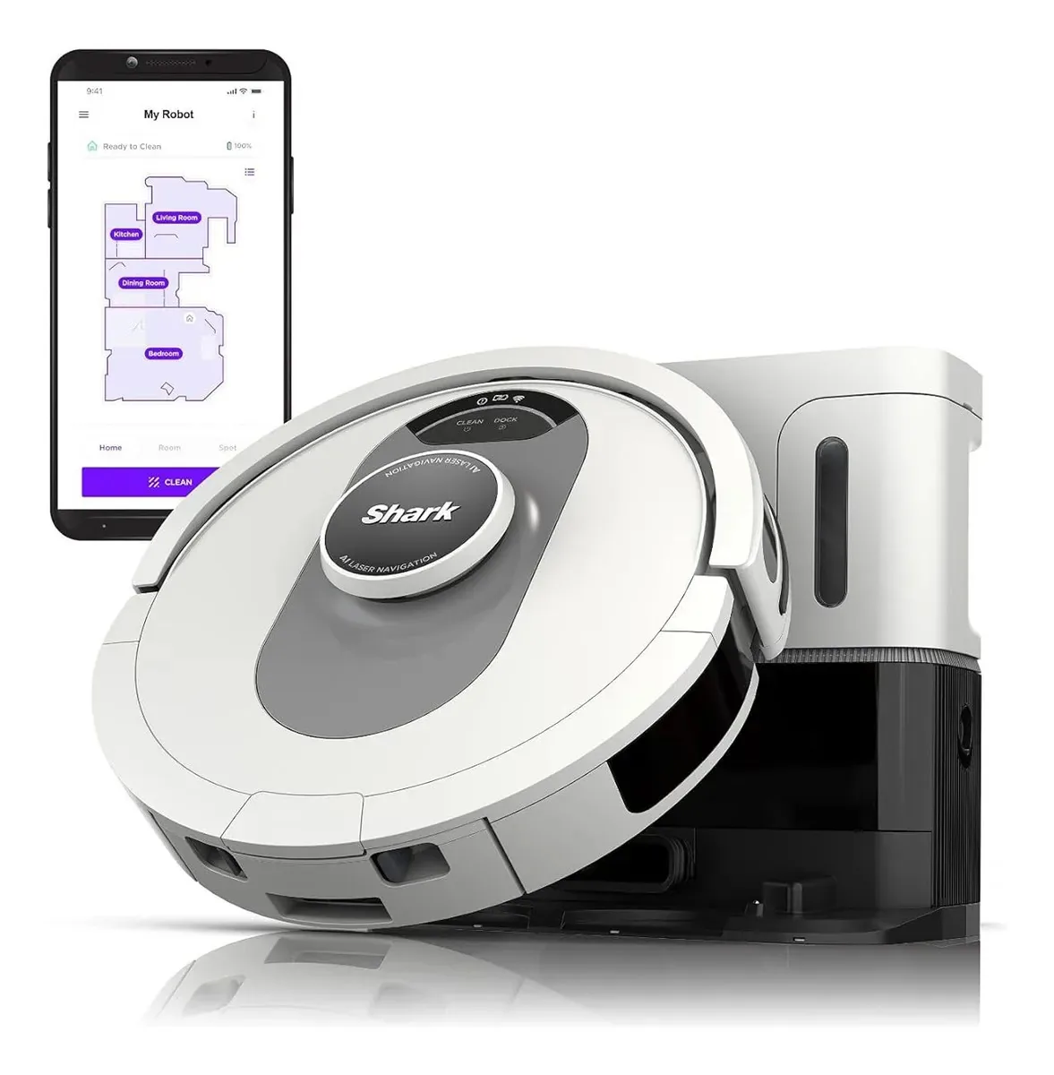 Aspirador de pó robô de esvaziamento automático com navegação inteligente cinza