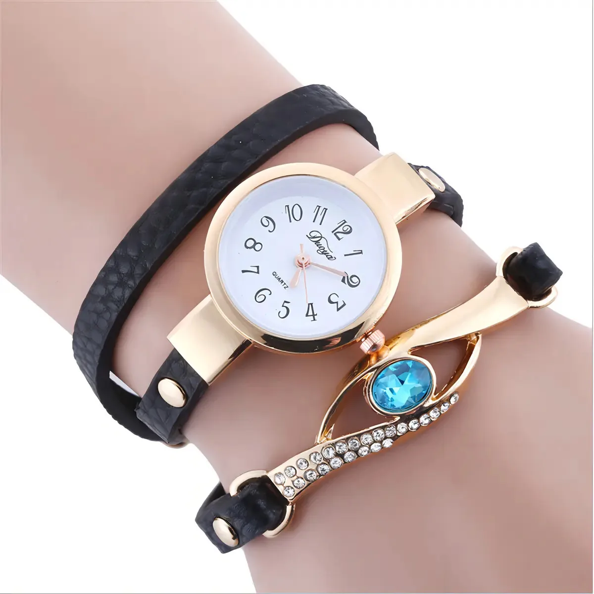 Relógio Feminino Pulso Cristal Quartzo Diamante - Preto