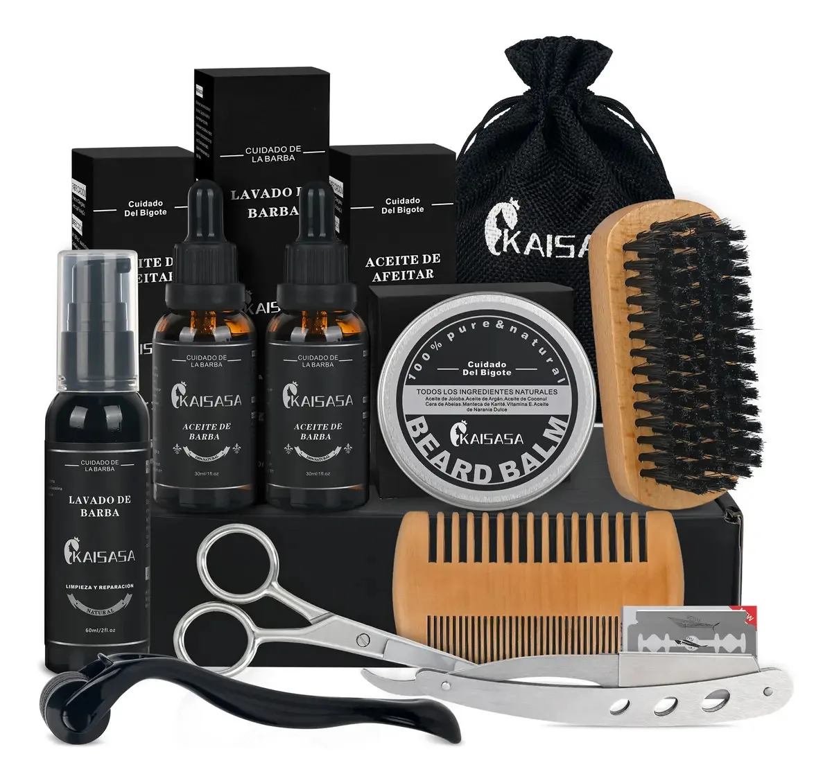 Kit de cuidados com a barba para homens e ferramentas para bigode