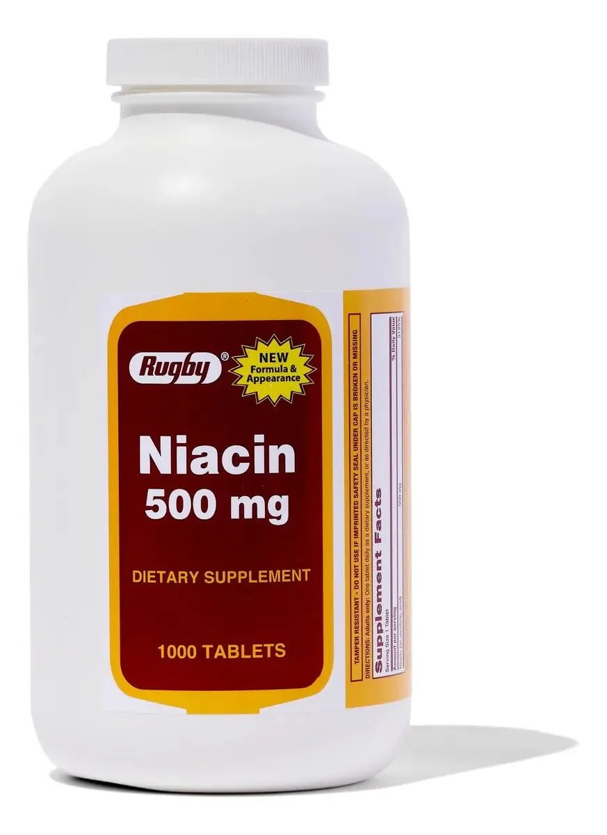Suplemento de vitamina B3 de 500 mg de niacina Rugby 1000 comprimidos