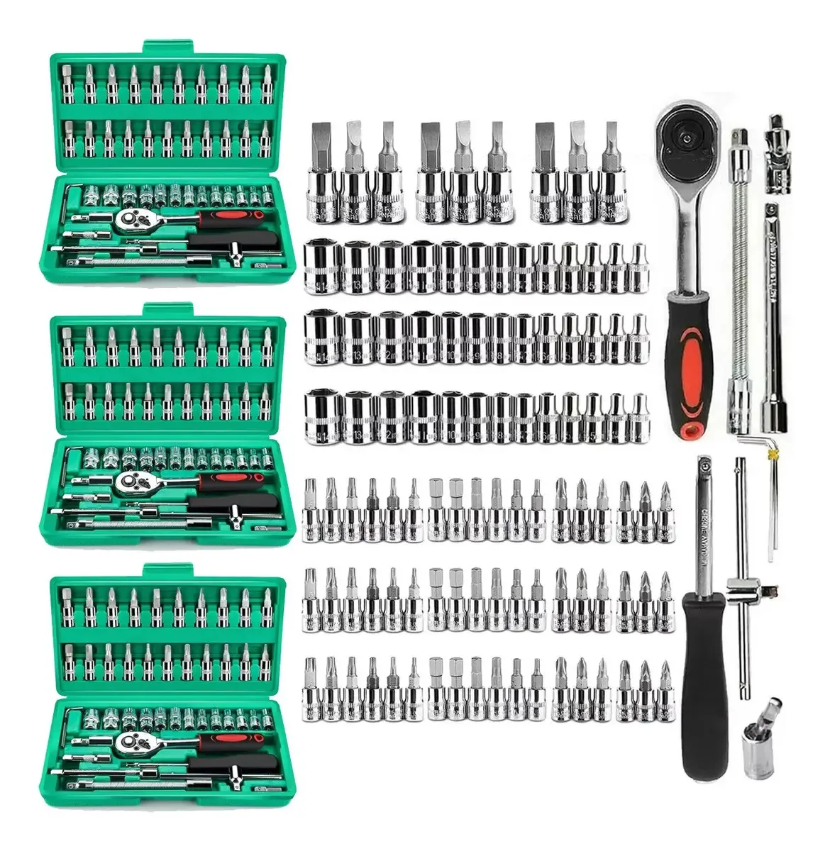 Conjunto de ferramentas mecânicas mecânicas Dice 46 unidades x 3 cores verdes