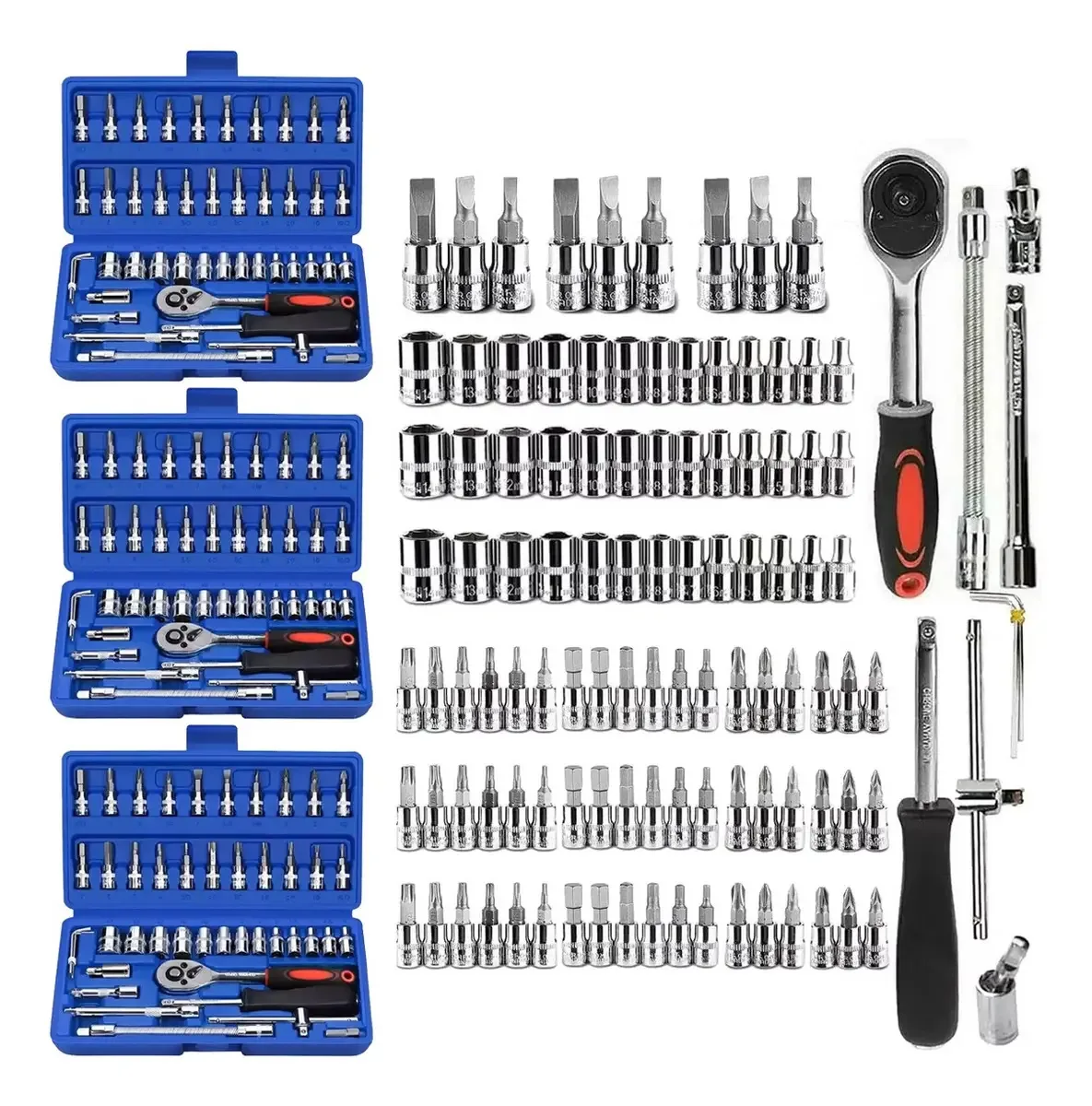 Conjunto de ferramentas mecânicas mecânicas Dice 46 unidades x 3 cores azul