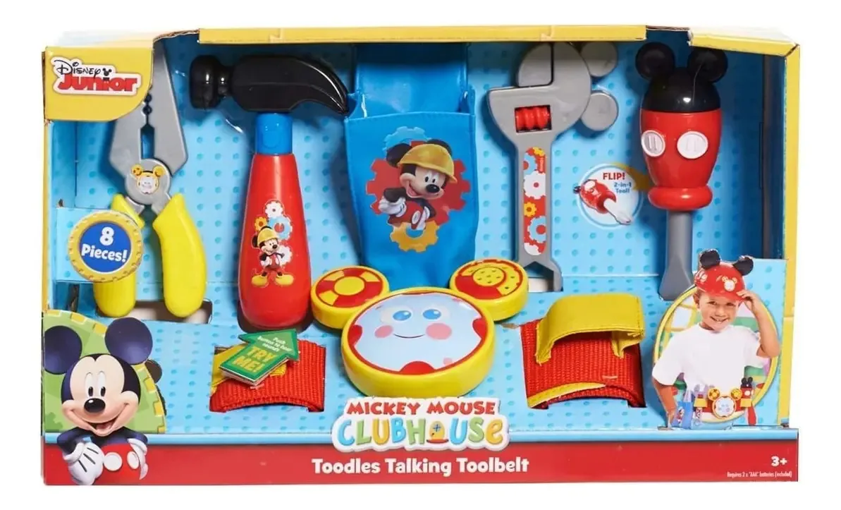 Just Play Disney Mickey Toodles Talk'n — cinto de ferramentas e acessórios para brincadeiras para crianças, para estrutura, construção, dramatização e vestuário