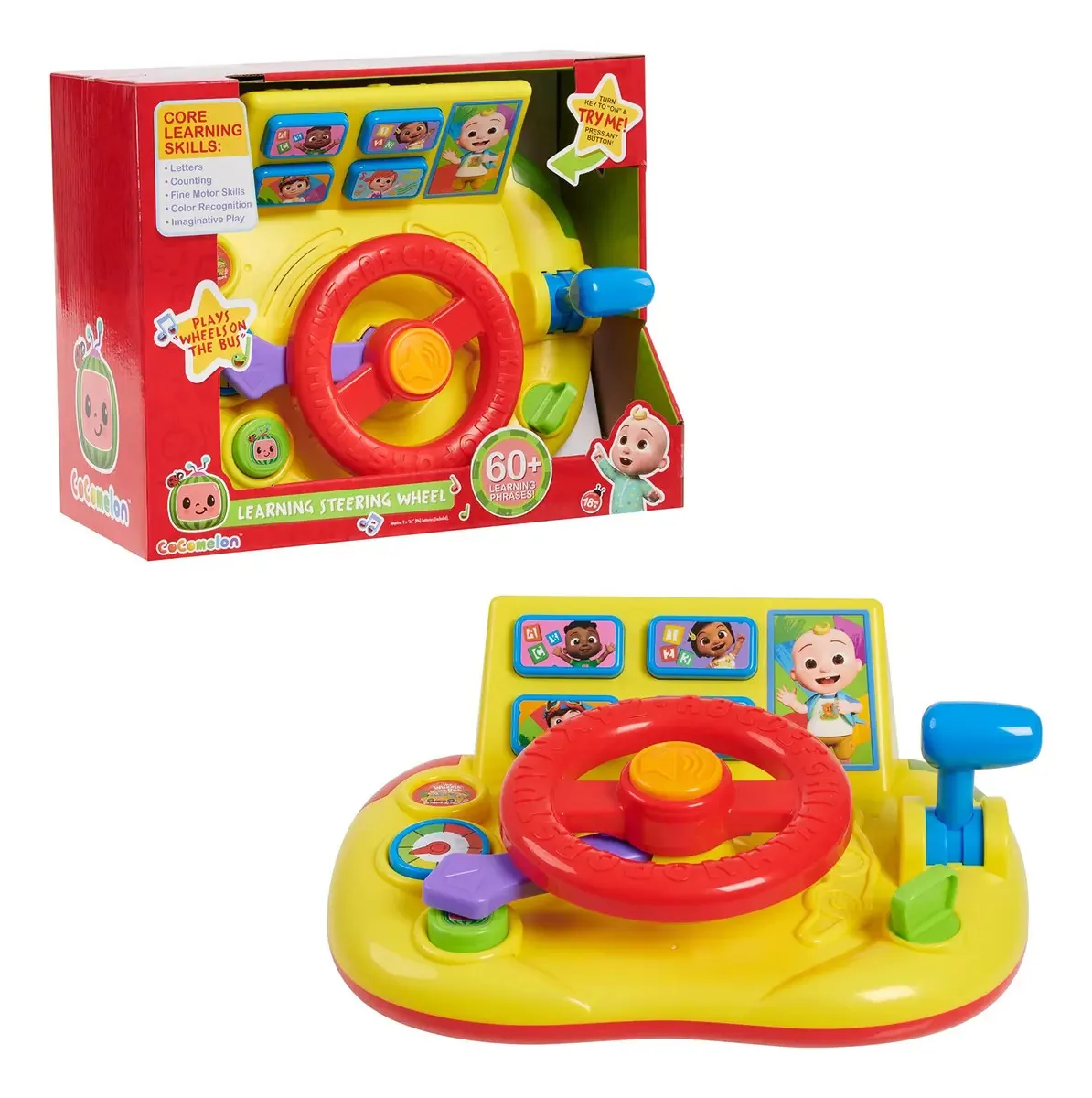 Just Play Cocomelon — Volante didático com luzes e sons, aprendizado e educação, baterias incluídas, brinquedos para crianças de 18 meses