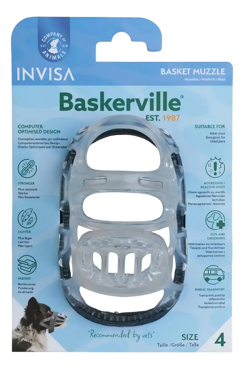 Focinheira Cesta Baskerville para Cachorros Grandes Transparente TPR