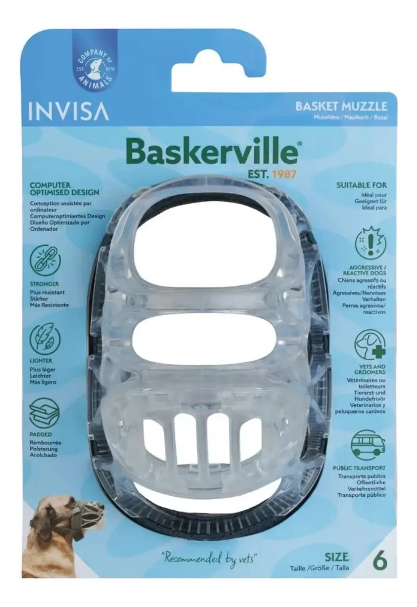 Focinheira Baskerville INVISA Cesta para Cães Akita Rottweiler XXG Transparente