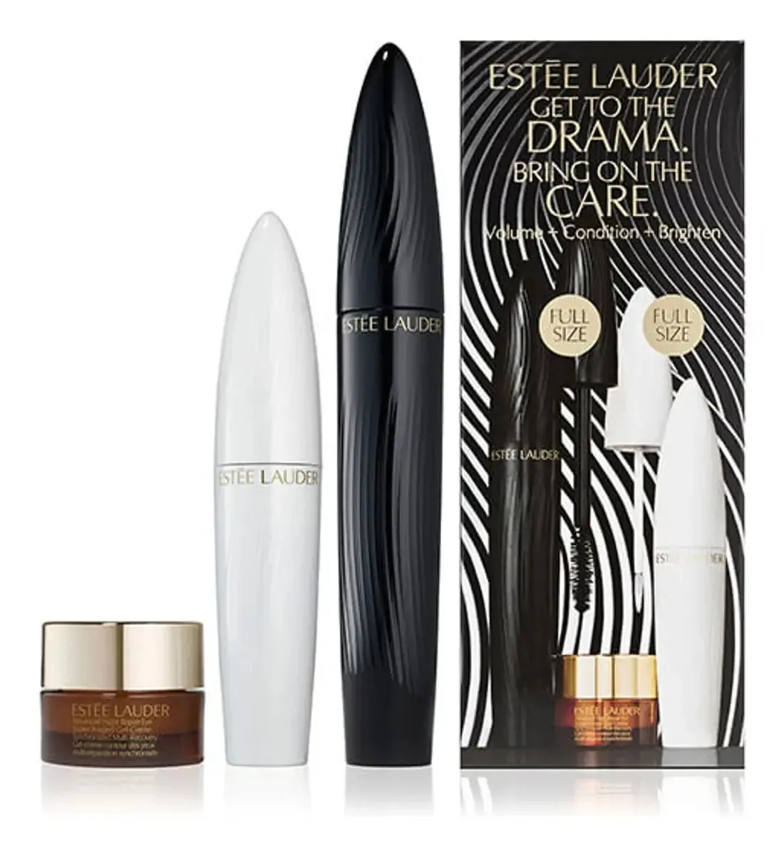 Kit de cílios Estée Lauder: rímel, sérum e creme para os olhos, cor preta