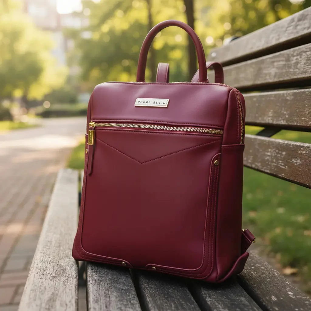 Mochila da marca Perry Ellis, interior grande - Borgonha - Bege