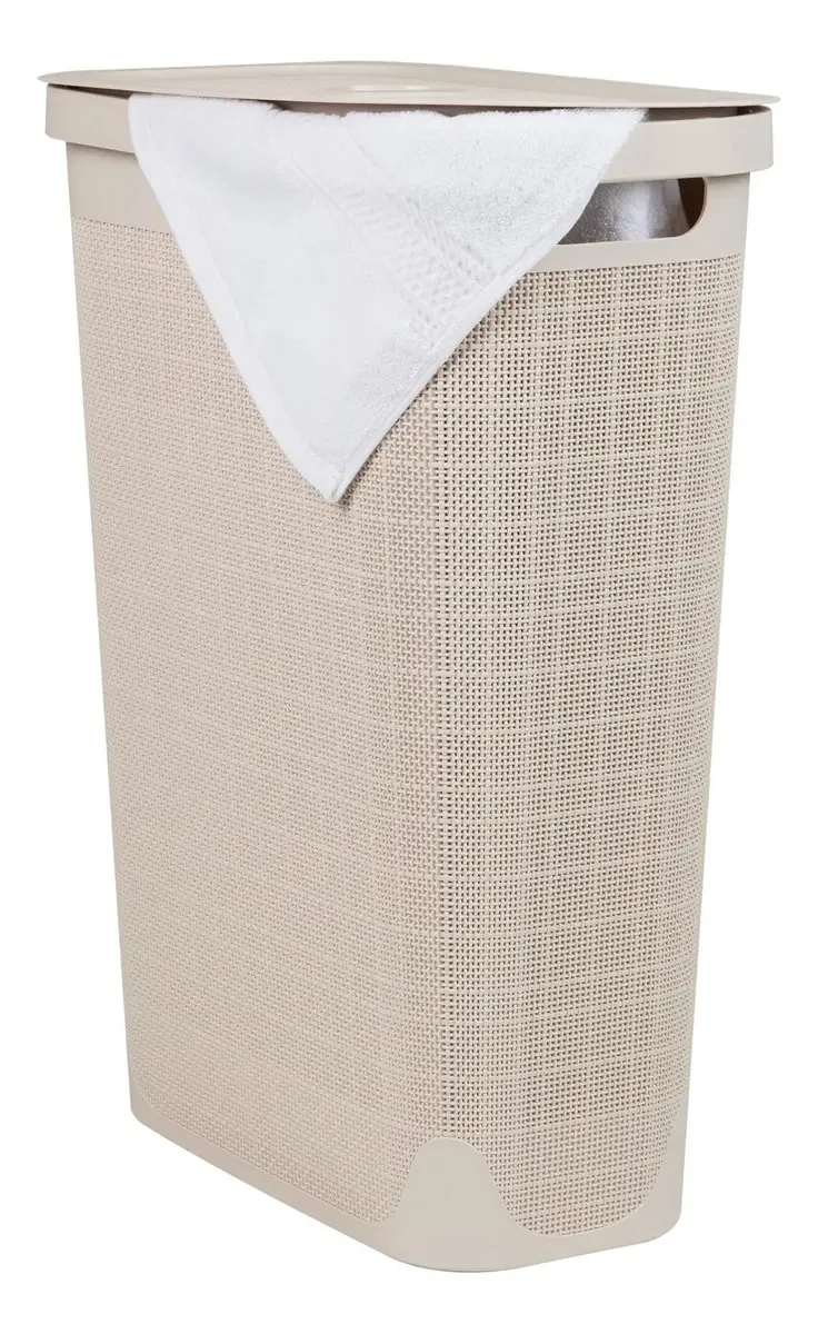 Cesto de roupa suja fino Mind Reader com tampa, cesto D. Cor marfim