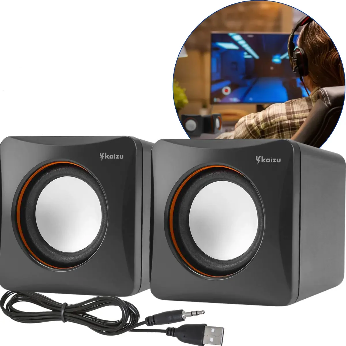 Caixa Caixinha De Som Potente Para Computador Subwoofer Usb Cor Preto