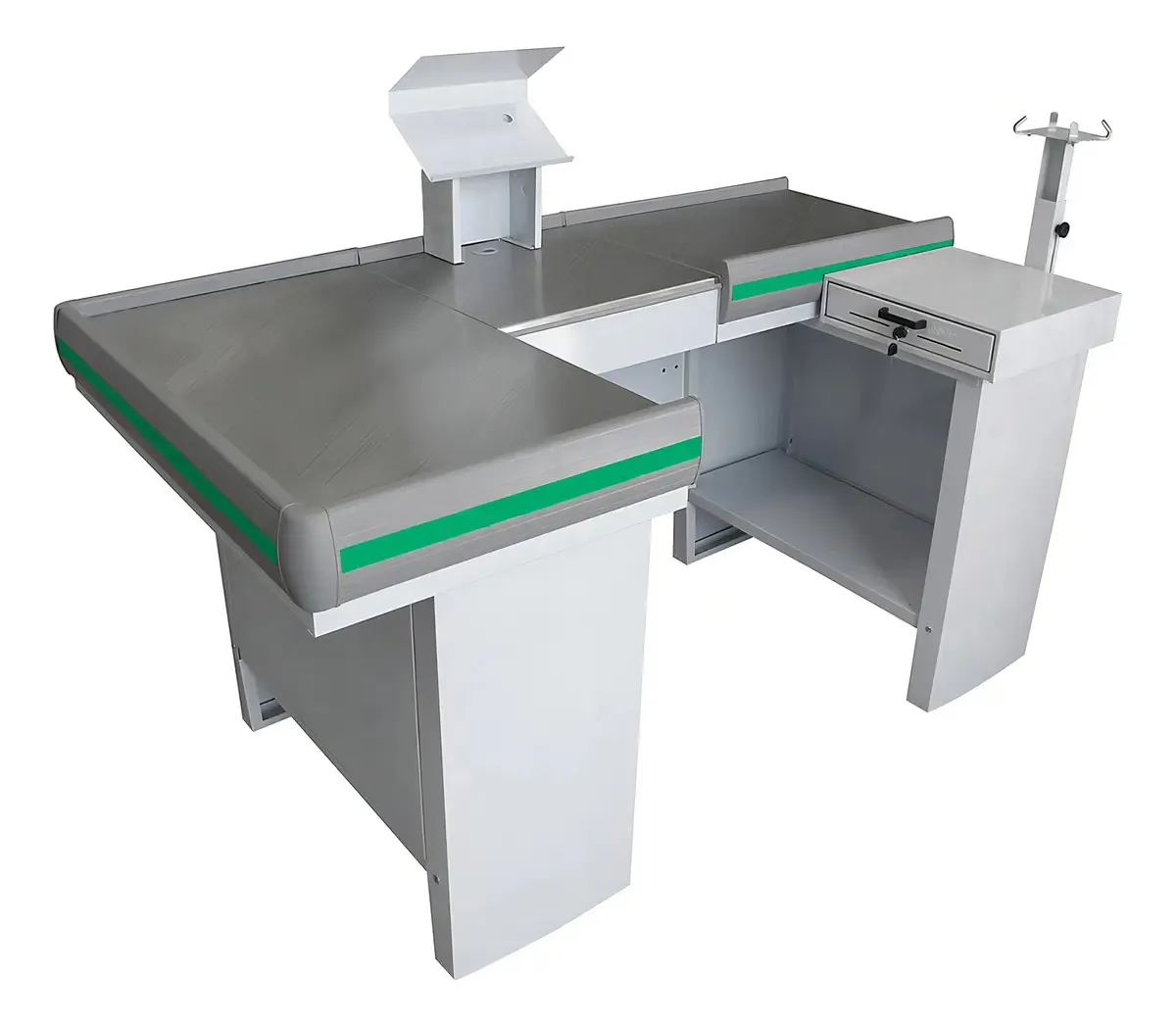 Checkout Caixa Supermercado Kit Automação E Furo Balança 180 Cor Branco Perfil Verde