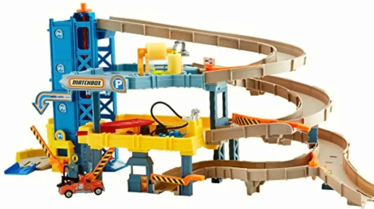 Conjunto de pistas Matchbox Garage Play Car de 4 níveis, cor amarela