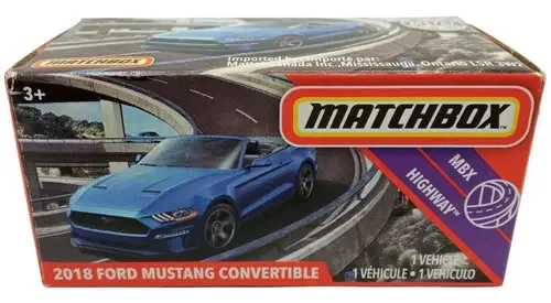 Caixa de fósforos conversível Ford Mustang 2018 cor azul
