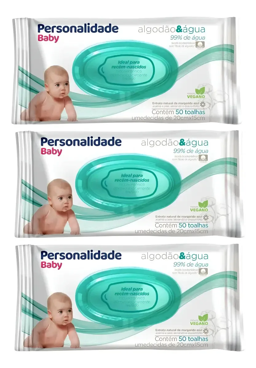 Kit 3 Lenços Umedecidos Personalidade Algodão E Água 50 Unidades