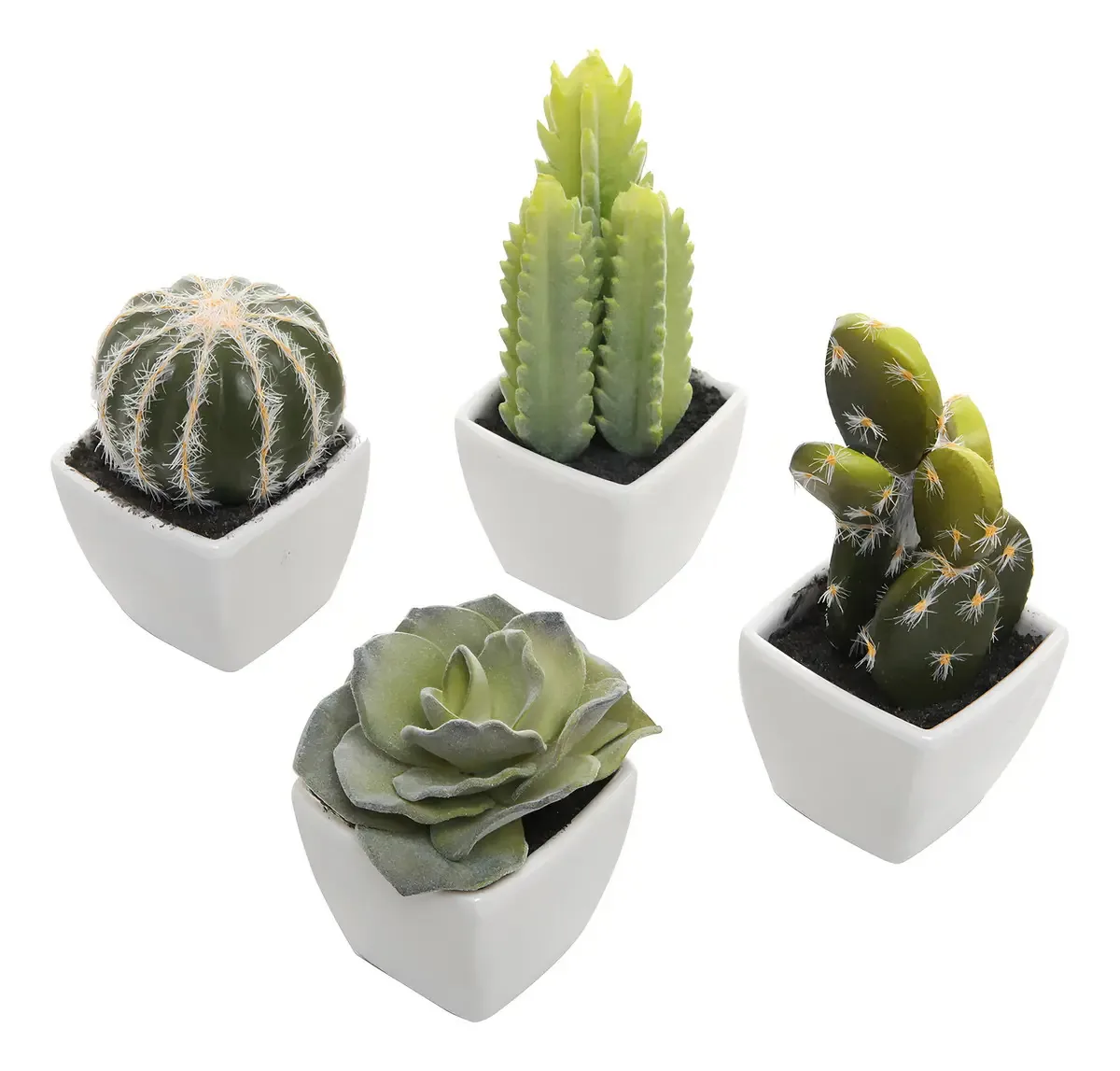 Conjunto de 4 plantas suculentas artificiais e cactos em vasos