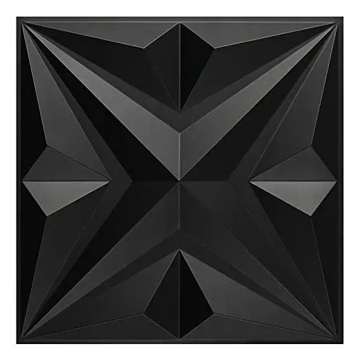 Painéis Decorativos 3D, Painéis de Parede 3D de PVC Preto Texturizado com Estrela para Decoração de Parede Interna, Pacote com 12 Azulejos de 32 Pés Quadrados