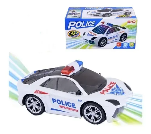 Carro De Policia Brinquedo Som Luz E Movimento 3d