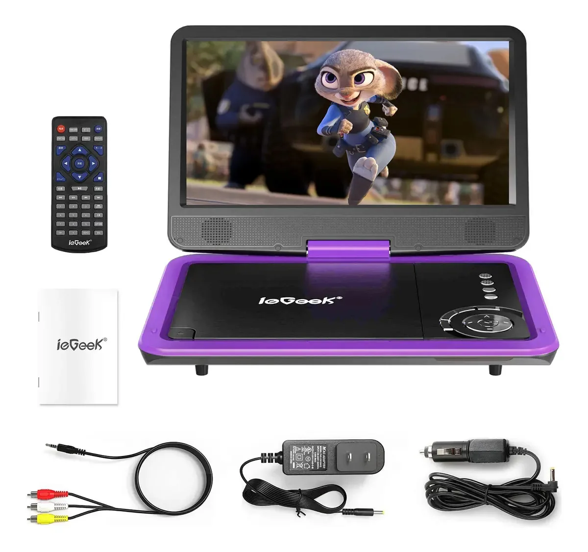 Leitor de DVD portátil multifuncional Dark Violet HD de 10,5 polegadas