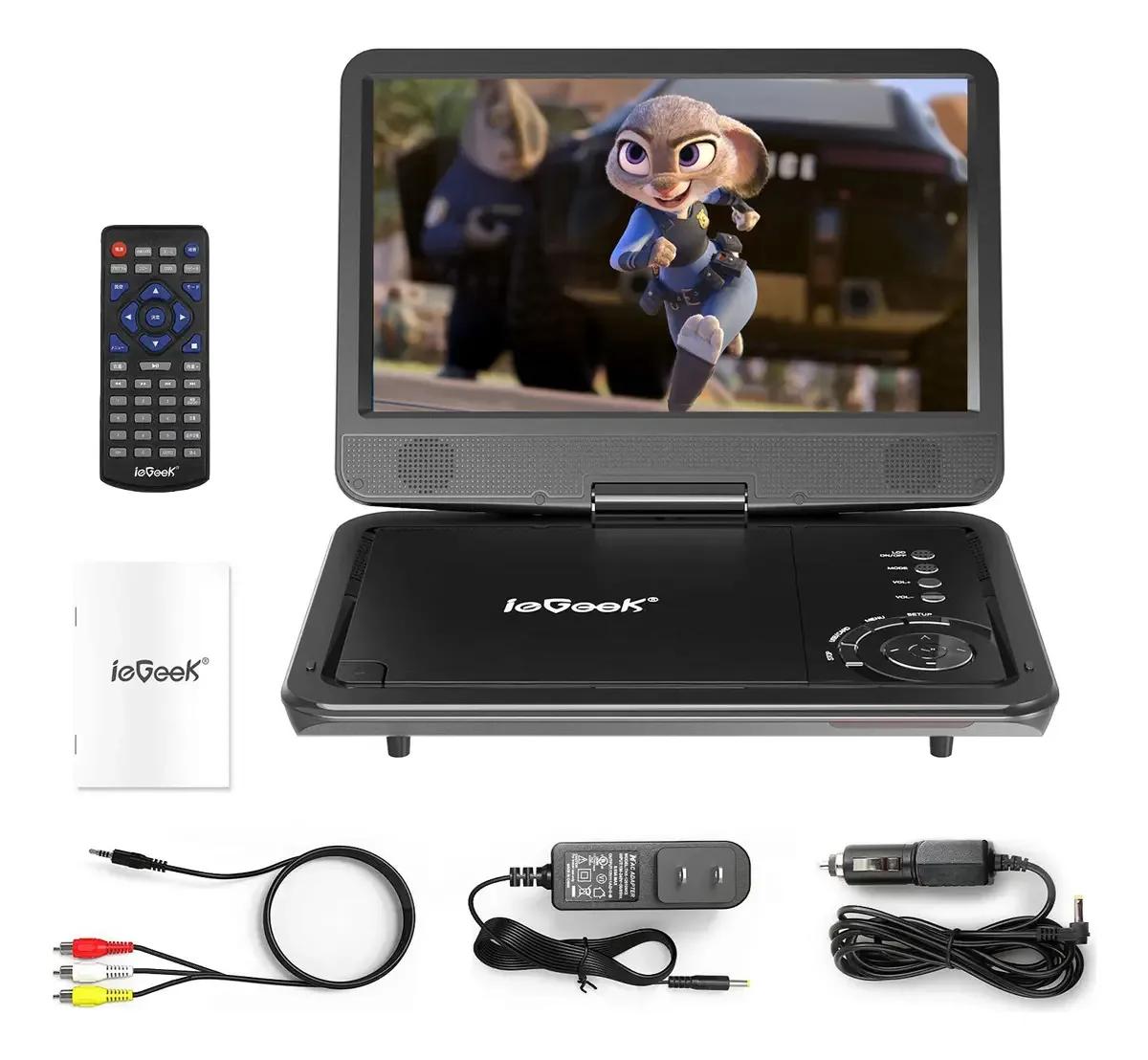 Leitor de DVD preto multifuncional portátil HD de 10,5 polegadas
