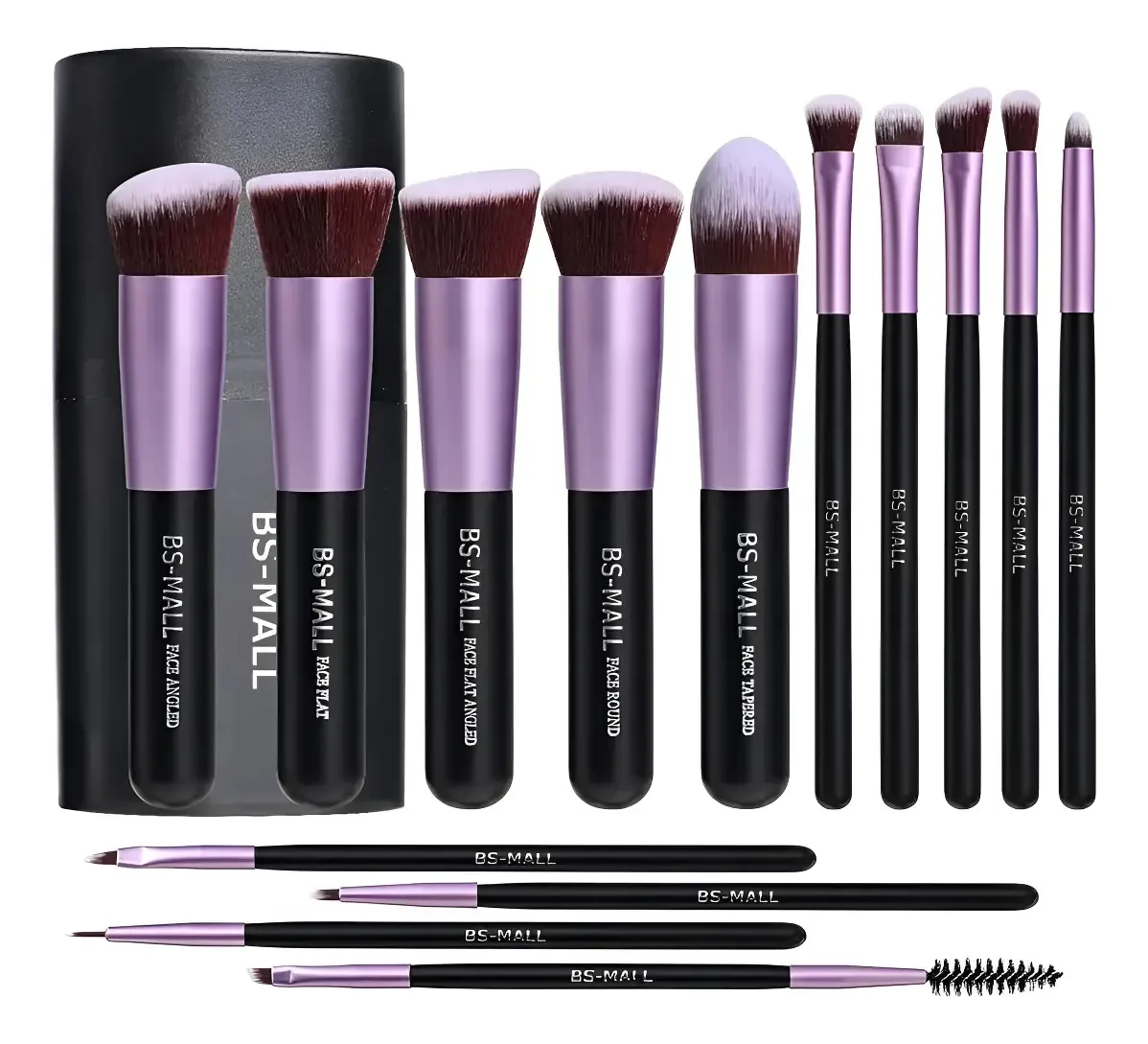 Conjunto de 14 pincéis e pincéis de maquiagem profissionais, estojo roxo