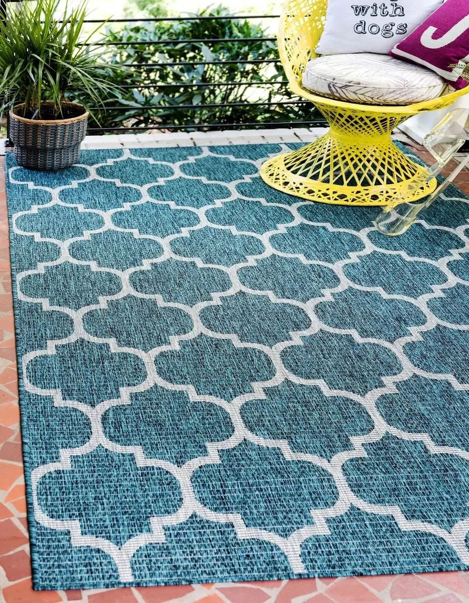 Coleção Unique Loom Trellis — Tapete Outdoor C. Cor azul/cinza