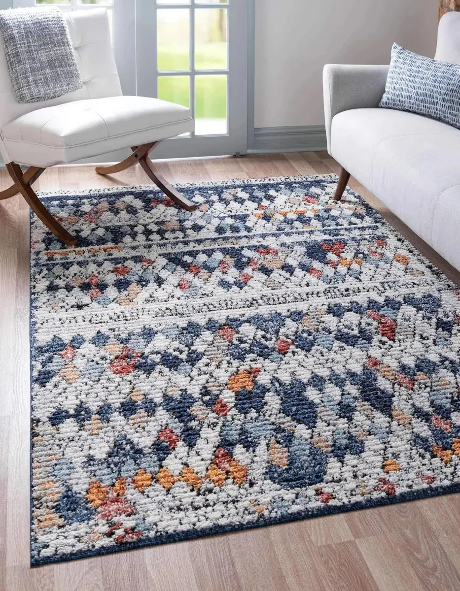 Coleção Unique Loom Morocco - tapete com borda abstrata. Cor Multicolor