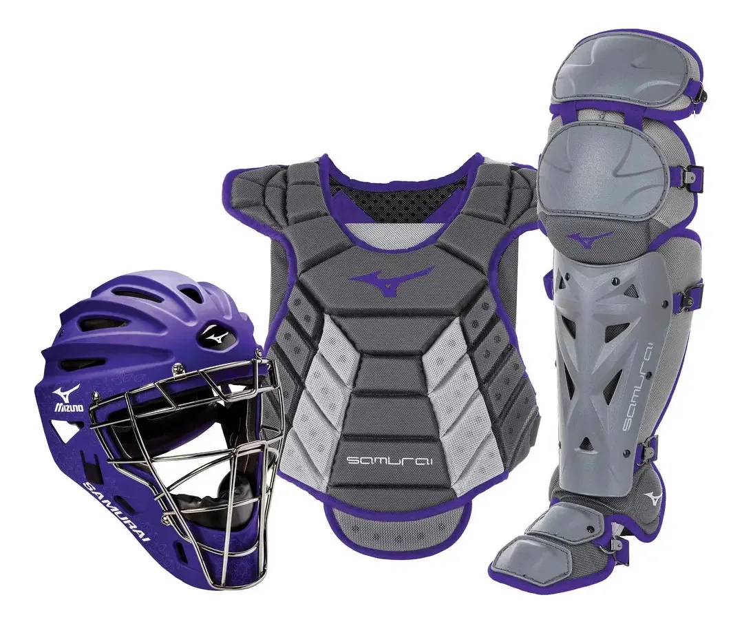 Mizuno Samurai - Conjunto de equipamentos de receptor em caixa para mulheres, cinza-roxo, 14-16 polegadas, para mulheres
