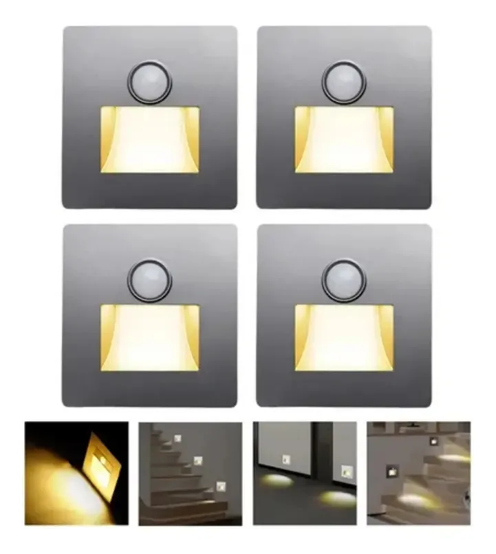 4 luzes de parede internas, lâmpada de parede com sensor