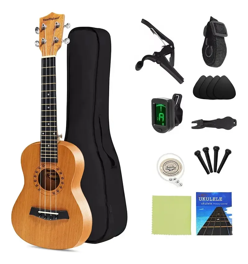 Opção de presente de ukulele acústico Mahogany Concert para iniciantes, kit de ukulele femmto de 23 polegadas com B