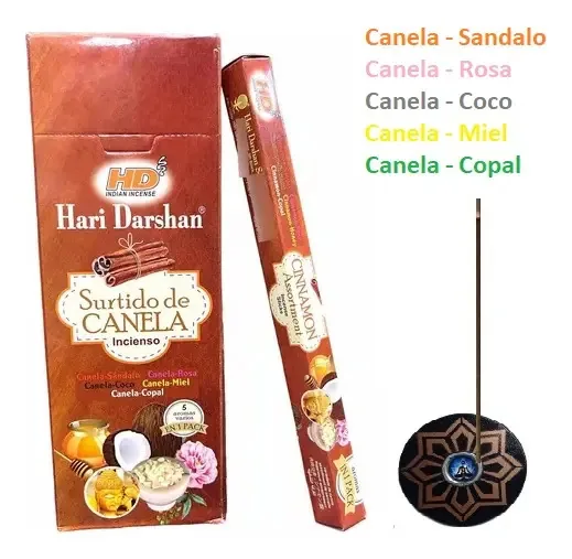 Incenso Hem 120 palitos com porta-incenso redondo de madeira, fragrância de canela