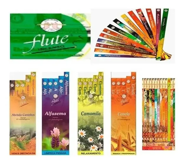 Incenso Flute Vareta com 25 Caixas e 5 Aromas Sortidos