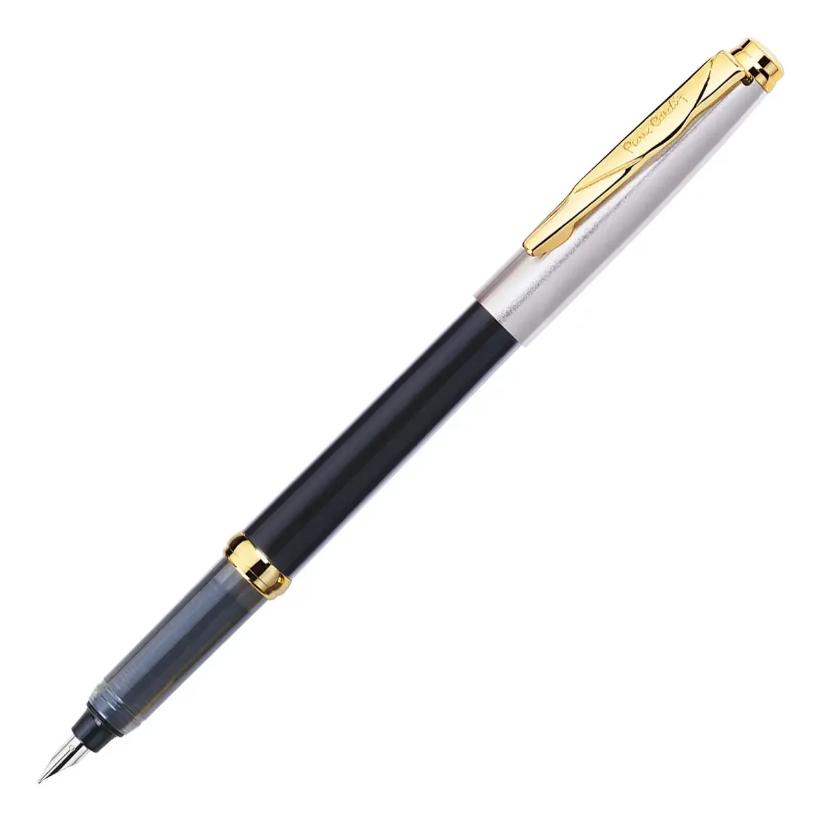 Caneta Tinteiro Pierre Cardin Luxo Momento Half Preta com Dourado e Tinta Azul