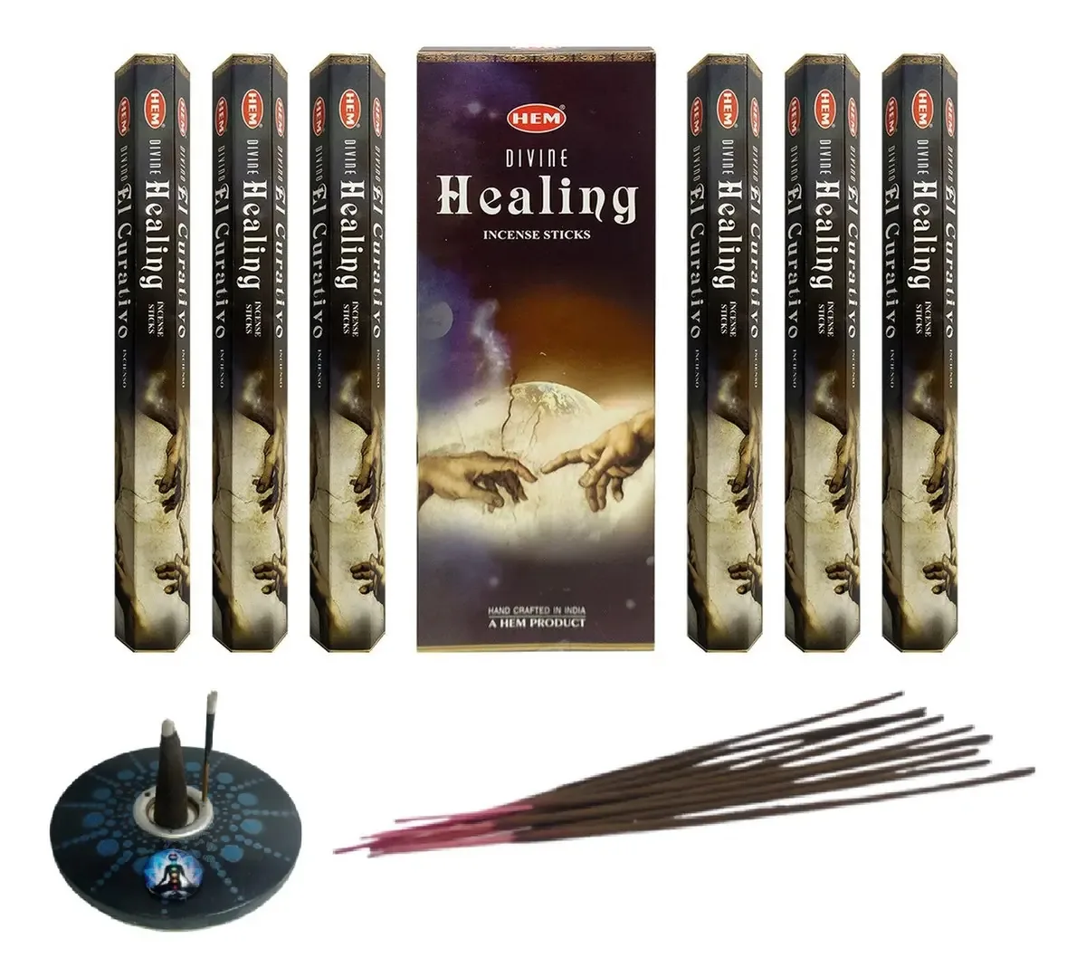 Bainha de incenso 120 palitos com porta-incenso redondo de madeira Fragrance The Healing