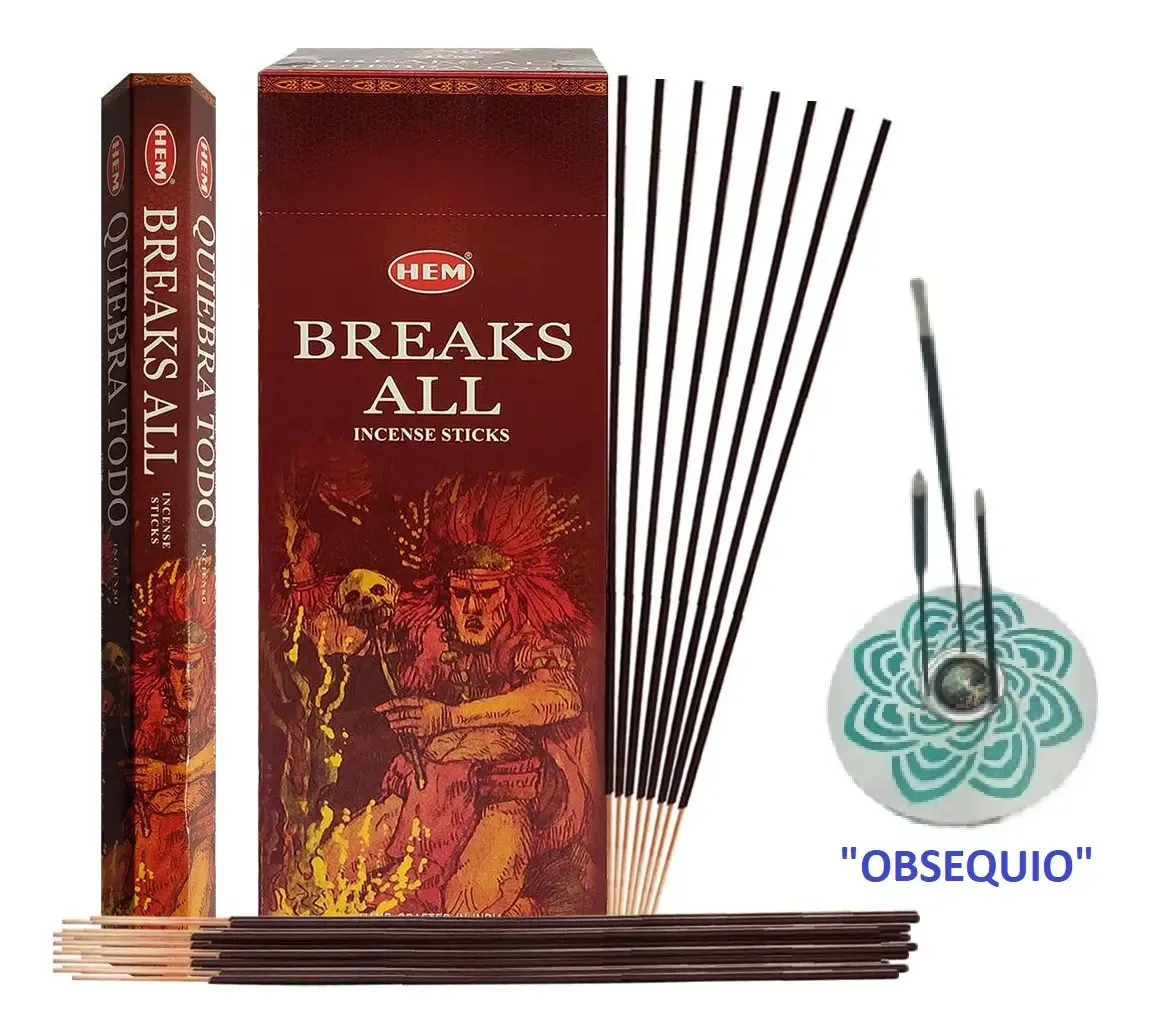 Bainha de incenso 120 palitos com porta-incenso redondo de madeira Fragrance Break All