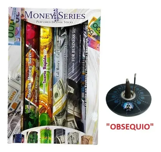 Bainha de incenso: 120 palitos com porta-incenso redondo de madeira, coleção Fragrance Money Series