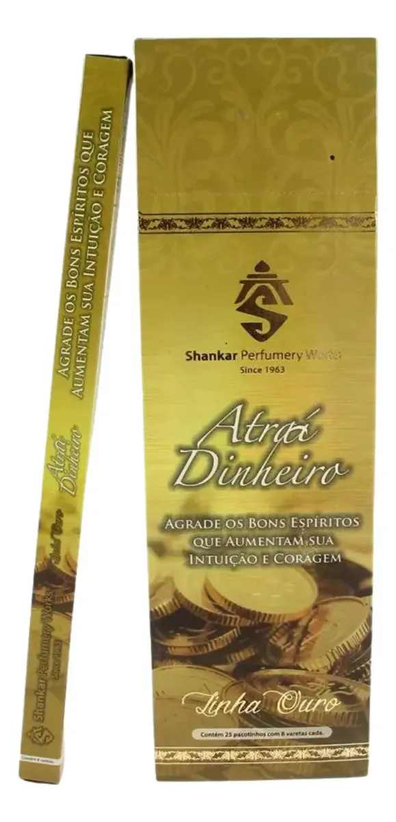 Incensos Indiano Shankar Linha Ouro Carvão Cx1 - Varetas 8 Fragrância Atrai Dinheiro