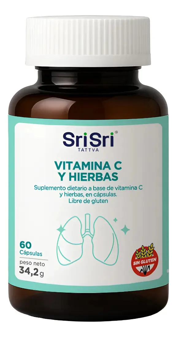 Suplemento para cuidados respiratórios Vit C, ervas sem sabor Srisri Tattva