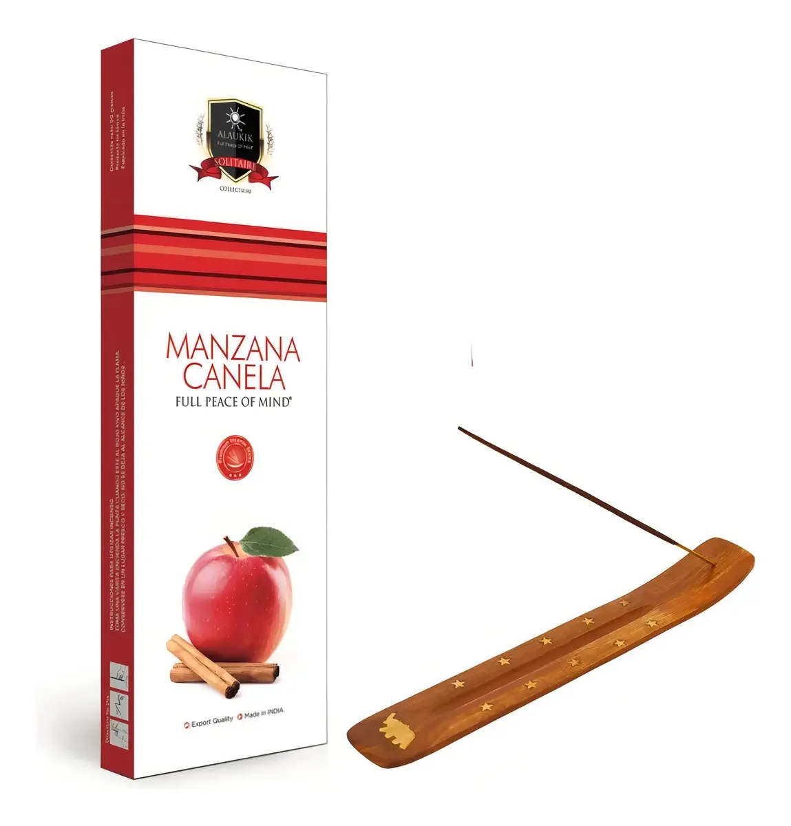 Incenso Alaukik Premium 90g, aromas e porta-incenso, fragrância de maçã e canela