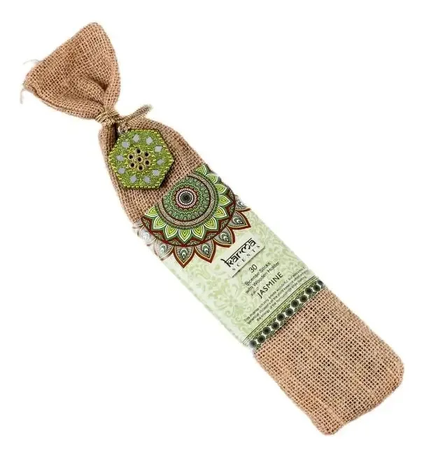 Karma Incense, 30 palitos em bolsa e porta-incenso com fragrância de jasmim